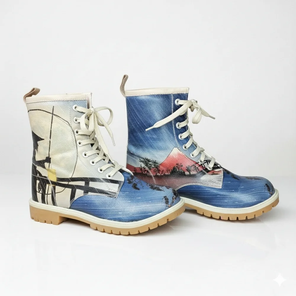 Dogo Size 38 Boots Mt. Fuji 8 Hole Lace Up Mid Calf Rugged Rubber Sole Fleece - Picture 5 of 10